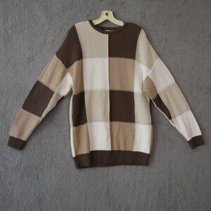 Tan Patchwork Crewneck Sweater Men's Size L